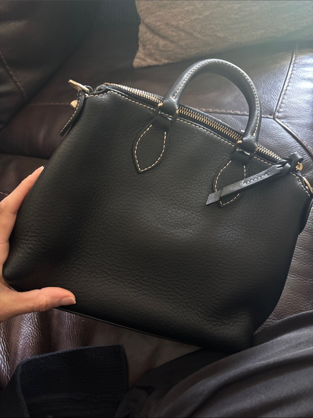Dooney & Bourke Black Pebble Leather Satchel with Gold Hardware - Picture 4 of 4